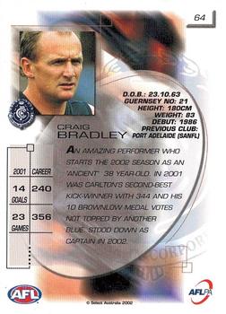 2002 Select AFL Exclusive #64 Craig Bradley Back